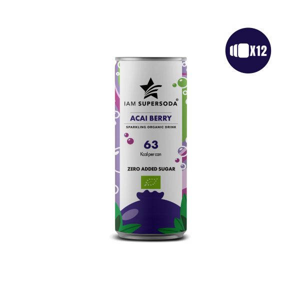 Acai Berry 250ml can I am Supersoda - 100 organic sparkling drink - no added sugar - low calories