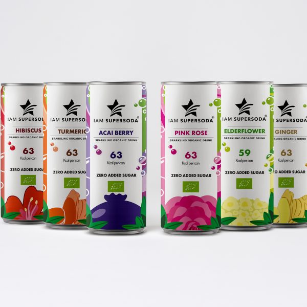 All flavours big row2 250ml can I am Supersoda - 100 organic sparkling drink - no added sugar - low calories