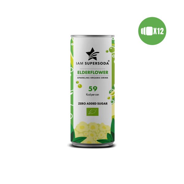 Elderflower 250ml can I am Supersoda - 100 organic sparkling drink - no added sugar - low calories