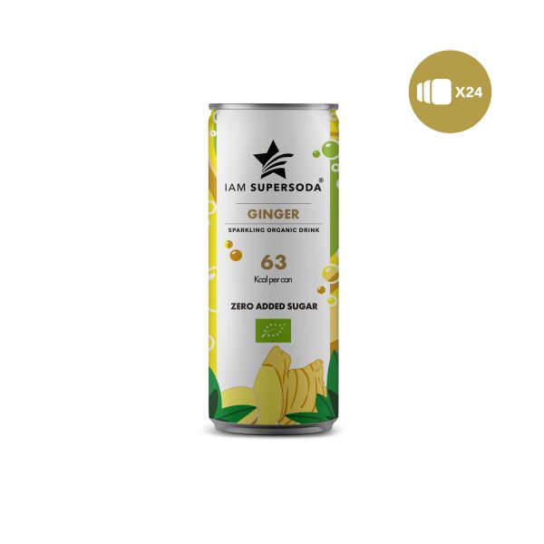 Ginger 250ml can I am Supersoda - 100 organic sparkling drink - no added sugar - low calories