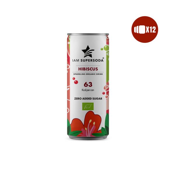 Hibiscus 250ml can I am Supersoda - 100 organic sparkling drink - no added sugar - low calories