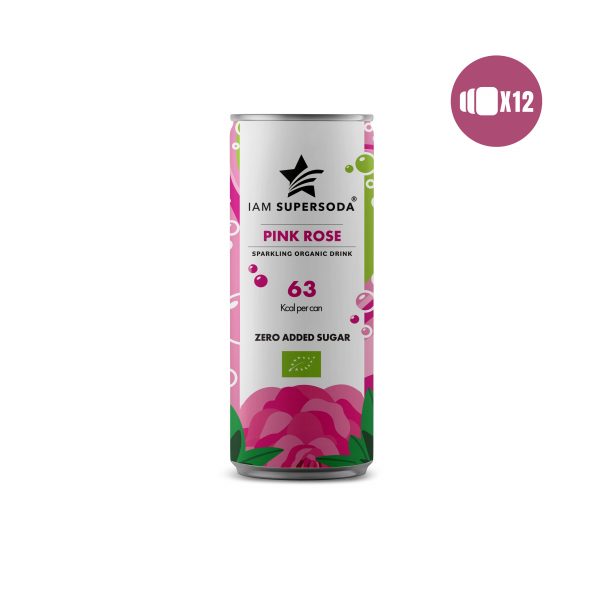 Pink Rose 250ml can I am Supersoda - 100 organic sparkling drink - no added sugar - low calories