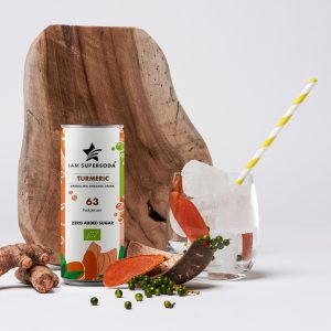 Turmeric 250ml can I am Supersoda shoot - 100 organic sparkling drink - no added sugar - low calories